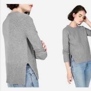 Everlane Ribbed Cashmere Wool Crew Sweater Split Hem Grey XS